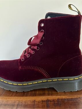 **New** Doc Martens Cherry Red Velvet Combat Boots 7